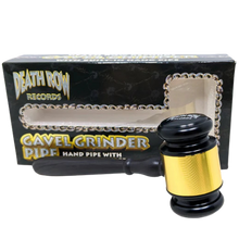 Load image into Gallery viewer, Death Row Records 5" 2-in-1 Gavel Hand Pipe and Grinder with packaging labeled 'Death Row Records' on a clear background