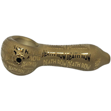 Load image into Gallery viewer, Bronze-colored smoking pipe with 'Death Row' text on a clear background