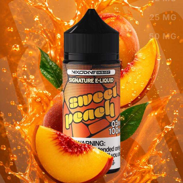 Signature 100 Nixodine Sweet Peach 100mL E-Liquid | 0mg 3mg 6mg 12mg WC Vapor Signature 100 Nixodine Sweet Peach 100mL E-Liquid | 0mg 3mg 6mg 12mg WC Vapor