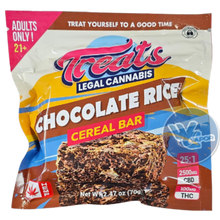 Load image into Gallery viewer, Experience the perfect fusion of decadent chocolate and crispy rice with the Treats Chocolate Rice Cereal Bar. Infused with a 25:1 CBD:THC ratio and containing 100mg Delta9, each bite offers a delightful combination of flavors and the potential benefits of THC. Enjoy anytime, anywhere for a delicious and elevated experience.