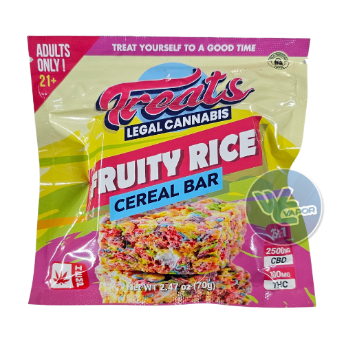 Indulge in a flavor explosion and euphoric boost with Treats Fruity Rice Cereal Bars. This premium snack combines the classic taste of fruity cereal with a kick of THC. Each bite takes you on a wild journey of fruity goodness, making it the perfect escape from the ordinary. With each bar containing 2500mg of CBD and 100mg of Delta 9 THC, Treats Fruity Rice Cereal Bars are the ultimate mood-lifting treat for any occasion.