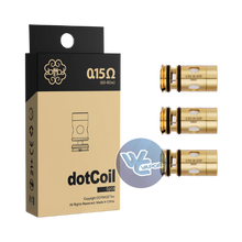Load image into Gallery viewer, Effortlessly upgrade your DotMod DotAIO V2 and DotAIO SE devices with 0.15ohm DotCoil Replacement Coils, engineered for powerful performance between 60–80W. These coils feature advanced mesh technology for intense flavor and dense vapor, perfect for direct-lung vaping enthusiasts. Enjoy even heating, extended coil life, and consistent results with every puff. Easy to install and built for reliability, each pack includes five (5) authentic DotCoil coils, sealed for lasting freshness and quality.