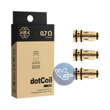 Load image into Gallery viewer, Maintain your DotMod DotAIO V2 and DotAIO SE devices with 0.7ohm DotCoil Replacement Coils, ideal for mouth-to-lung vaping at 14–20W. Featuring mesh construction, these coils provide smooth flavor and moderate vapor output, perfect for those who prefer a tighter draw. Each coil offers even heating, long-lasting use, and reliable performance. Easy to replace and crafted for quality, each pack includes five (5) authentic DotCoil coils, sealed to preserve freshness.