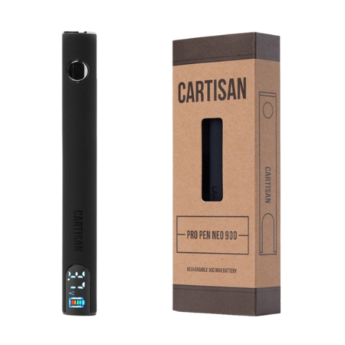 The Cartisan Neo Pro Pen 900 is a powerful oil cartridge vape battery with a 900mAh capacity. It's easy to recharge using the included USB-C cable, and its user-friendly design includes a clear OLED display for precise control.