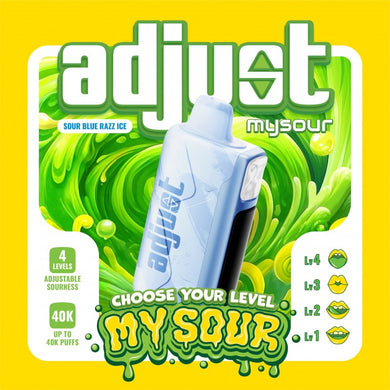 The Adjust MySour 40K Disposable 5% is a groundbreaking vaping device that lets you customize your experience with adjustable sourness levels. This disposable vape comes pre-filled with 20mL of e-liquid and 5% (50mg) nicotine strength, delivering up to 40,000 puffs powered by an 850mAh Type-C rechargeable battery. Its unique feature allows you to choose from four sourness levels, ranging from a subtle tang to a bold, tart kick, ensuring every puff matches your preference. The device also features a triple m