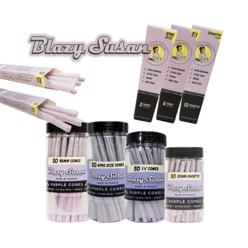 Indulge in a long-lasting smoking experience with Blazy Susan's Purple Paper Cones. Made with vegan and non-GMO paper from France, you can trust in the high quality. Enhance your smoking arsenal with these cones, and your session will be leisurely and effortless.
