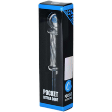 Load image into Gallery viewer, Clear glass pocket hitter cone in a black box with blue accents on a white background

