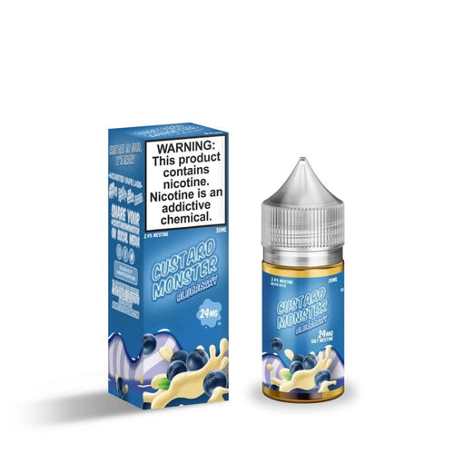 Blueberry Custard Salts by Custard Monster is a sweet and creamy vanilla custard with fresh blueberries. (50/50 vg/pg)