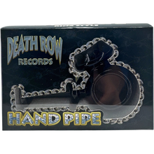 Load image into Gallery viewer, Black and silver hand pipe with 'Death Row Records' branding on a black background
