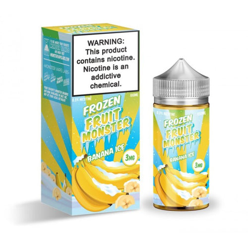 Banana Ice by Frozen Fruit Monster is a blend of sliced bananas with an icy menthol kick. (70/30 vg/pg)