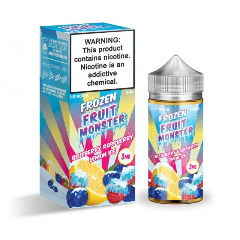 Blueberry Raspberry Lemon Ice by Frozen Fruit Monster is a blend of blueberries, raspberries, and lemon with an icy menthol kick. (70/30 vg/pg)