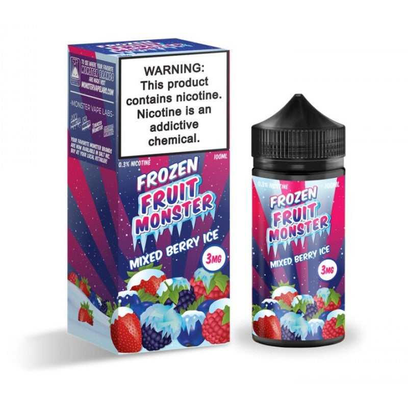 Mixed Berry Ice by Frozen Fruit Monster is a berry blend of strawberries, blueberries, raspberries, and blackberries with an icy menthol kick. (70/30 vg/pg)
