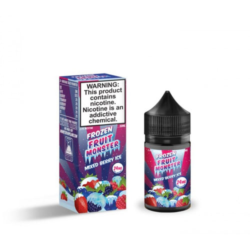 Mixed Berry Ice Salts by Frozen Fruit Monster is a berry blend of strawberries, blueberries, raspberries, and blackberries with an icy menthol kick. (50/50 vg/pg)