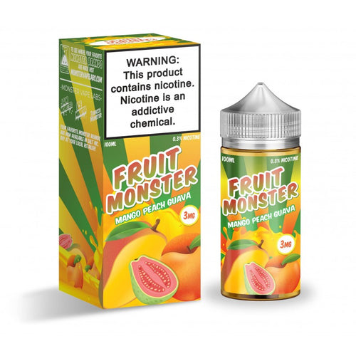 Mango Peach Guava by Fruit Monster is a blend of ripe mango, fresh peaches, and guava. (70/30 vg/pg)
