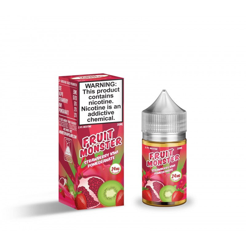 Strawberry Kiwi Pomegranate Salt by Fruit Monster is a fruity blend of strawberries, kiwi, and pomegranate. (50/50 vg/pg)