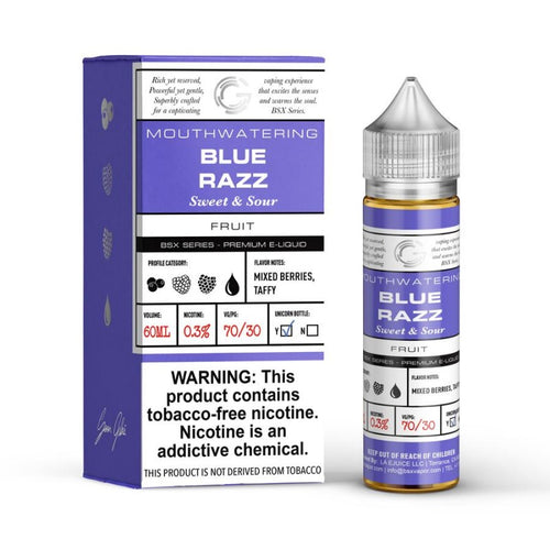 Blue Razz by Glas Basix features blueberries and raspberries blended with cream. (70/30 vg/pg)