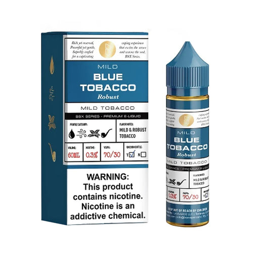 Blue Tobacco by Glas Basix is a mild, yet robust tobacco flavor with a slight hint of blue raspberry cream. (70/30 vg/pg)