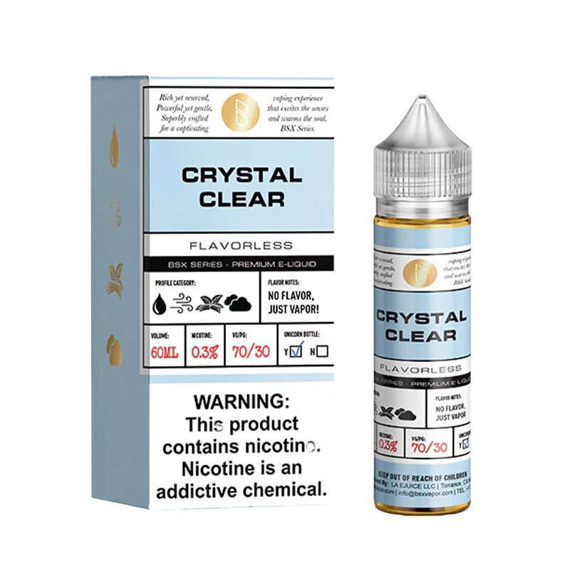 Clear by Glas Basix is a flavorless eliquid that is designed to reset your palate or if you are sufffering from vaper's tongue. (70/30 vg/pg)