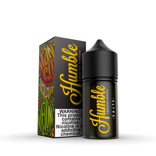 Sweater Puppets Salt by Humble OG is a fruity blend of mango, canteloupe, and a slight hint of honeydew. (50/50 vg/pg)
