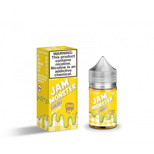 Banana by Jam Monster Salts features sliced bananas on buttered toast. (50/50 vg/pg)