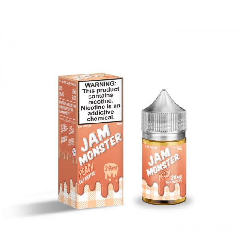 Peach by Jam Monster Salts features peach jam on buttered toast. (50/50 vg/pg)
