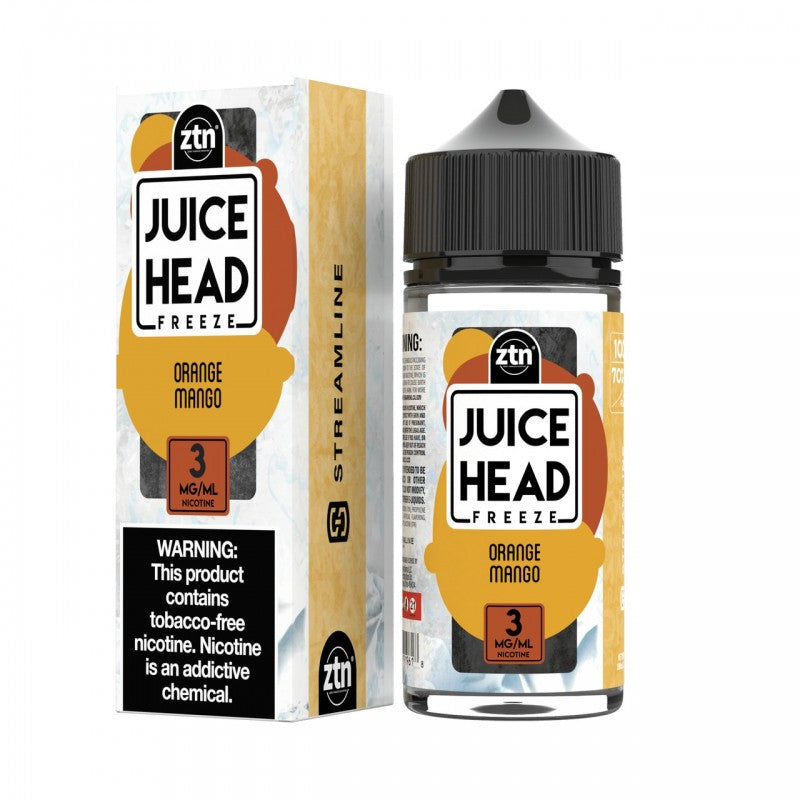 Orange Mango by Juice Head Freeze is citrus blend of sweet and sour oranges and ripe mangos with a menthol kick. (70/30 vg/pg)