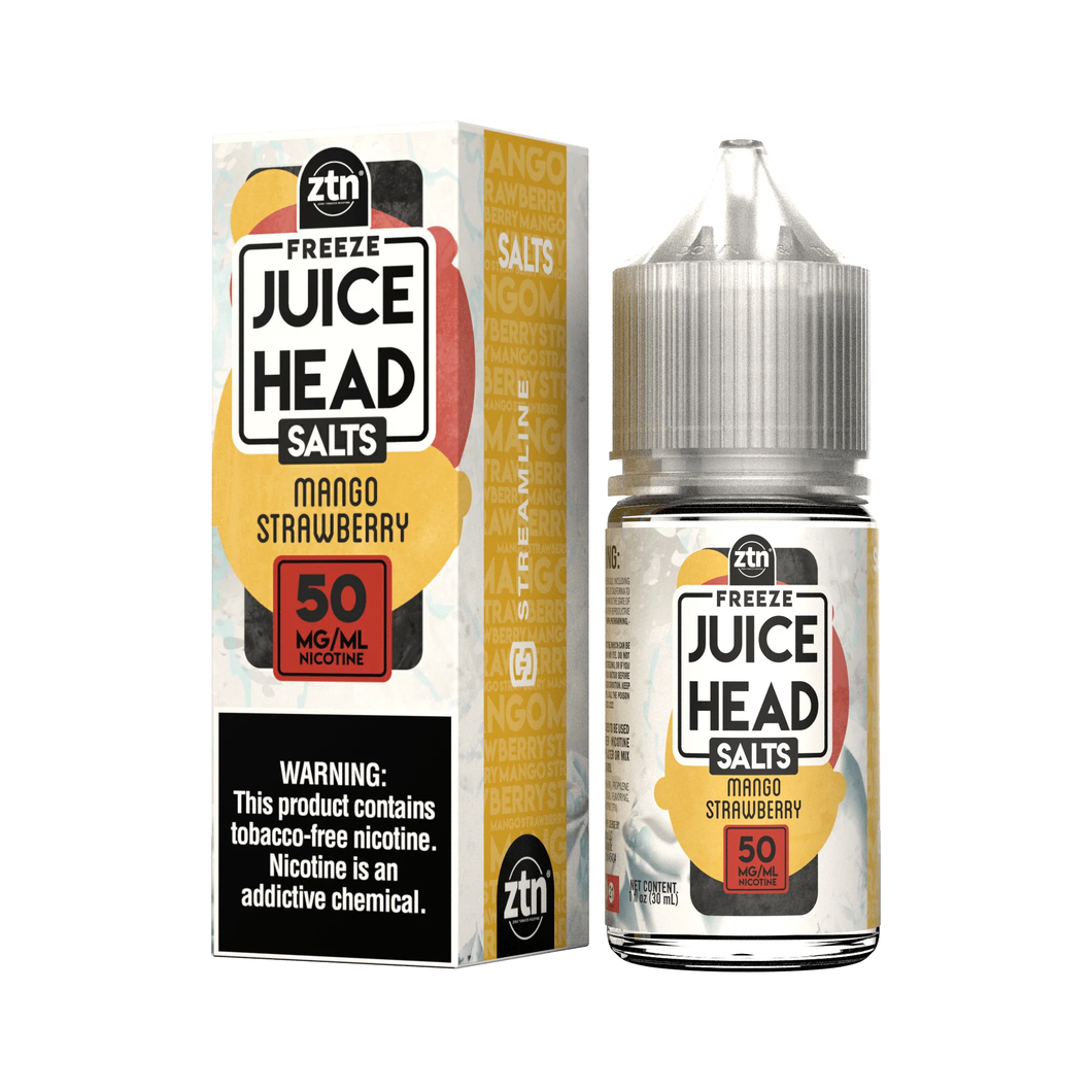 Mango Strawberry Salt by Juice Head Freeze is a sweet mix of mangos and sweet strawberries with a menthol kick (50/50 mg/pg)