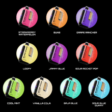 Load image into Gallery viewer, Kumi 6 Scenic dispsoable flavors of a with colorful labels on a black background
