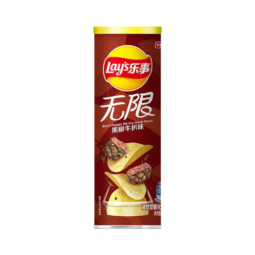 Experience the bold and savory flavors of freshly ground black pepper and perfectly grilled steak with Lay's Black Pepper Ribeye Steak chips from China. 