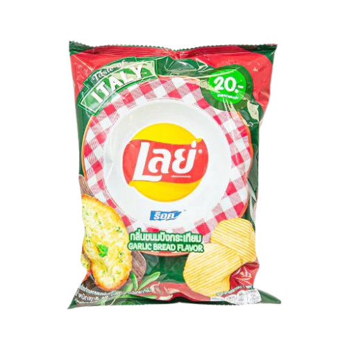 Experience the premium quality of Lay's Garlic Bread Chips, made with top-grade potatoes and infused with the bold and robust flavor of garlic.