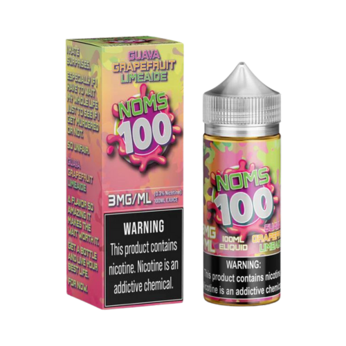 Noms 100 - Guava Grapefruit Limeade vape juice from Nomenon is a delicious blend of limeade, ripe guavas, and fresh grapefruit. Perfect for both new and experienced vapers, each inhale offers smooth flavors and the exhale provides a refreshing hint of sourness.