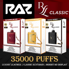 Load image into Gallery viewer, Vape vibrantly with RAZ RYL 35K! 35,000 puffs, 16.5mL e-liquid, 5% nic. USB-C charge, HD display, Dragonfruit Lemonade flavor. Chic, portable elegance!


