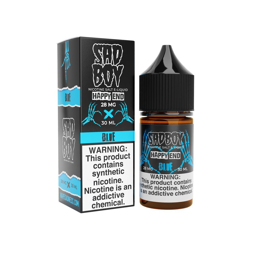 Blue Happy End Salt is a blend of blue raspberry and cotton candy. (50/50 vg/pg)