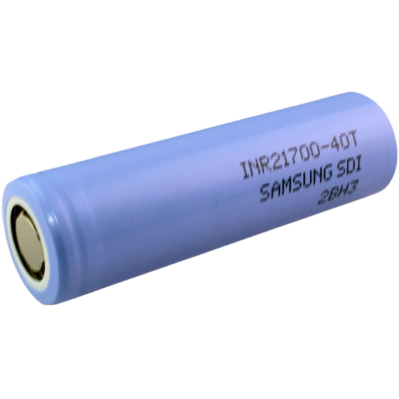 Samsung 40T 21700 4000mAh 35A Battery, high-drain lithium-ion battery with blue casing, flat-top design, ideal for vaping, EVs, and power tools.