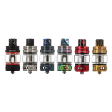 Load image into Gallery viewer, The Smok TFV18 Tank is a versatile sub ohm tank with a 7.5ml capacity for optimal performance. Its straight bottom-to-top airflow system, featuring 3 large slots, delivers flavorful vapor quickly and efficiently. The childproof-top-cap design prevents leakage, while the wide-bore resin drip tip ensures a smooth and comfortable vaping experience.
