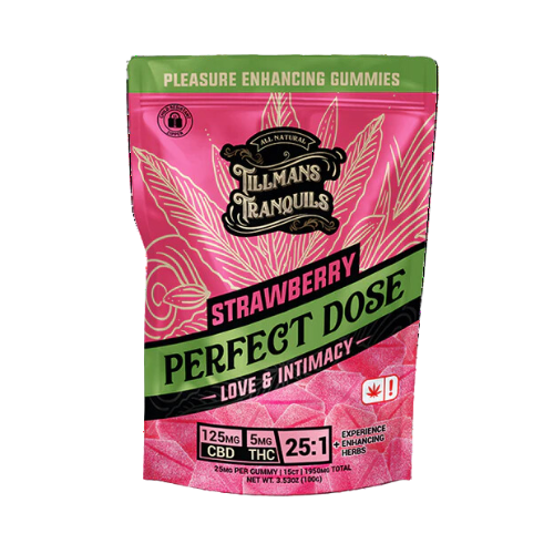 Experience the natural sweetness of strawberry anytime with these gummies, which boast a 25:1 CBD:THC ratio designed to foster a sense of calm and mild euphoria without overpowering psychoactive effects. Each gummy includes a 50mg blend of intimacy-enhancing herbs like Horny Goat Weed, Ginkgo Biloba, L-Arginine, and Tribulus Terrestris. Precision dosing is made easy with a perforated line allowing you to split the gummies, giving you control over your intake. 