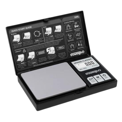 Truweigh Grand Classic Digital Scale 200g x 0.01g | The Truweigh Grand Classic Digital Scale boasts a stylish matte black design, a 200g maximum capacity, and versatile features such as a backlit LCD display.