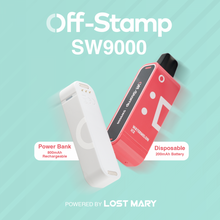 Load image into Gallery viewer, Introducing the Off-Stamp SW9000 Disposable Kit. Experience the latest technology and style with 13mL capacity, 1000mAh battery, and 9000 puffs. Enjoy draw-activated operation, LED display, USB Type-C charging, and battery life indicator. Trust Off-Stamp for a premium vaping experience.
