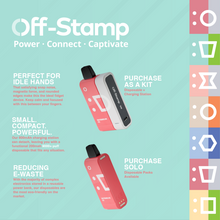 Load image into Gallery viewer, The Off-Stamp SW9000 Disposable Kit boasts high-level capabilities like a 13mL storage space, 1000mAh power source, and 9000 puffs. It also includes convenient features such as draw-activated operation, an LED display, USB Type-C charging, and a battery life indicator, elevating the vaping experience for users.
