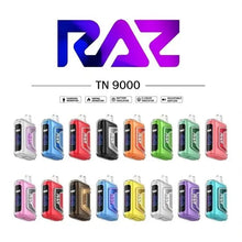 Load image into Gallery viewer, Experience the luxurious RAZ TN9000 Disposable Vape, a sophisticated masterpiece inspired by the renowned Geekvape Aegis Legend, beloved by vapers on both the East and West Coast. Enjoy an indulgent 9000 puffs and 12mL of exquisite e-liquid for the ultimate vaping experience.
