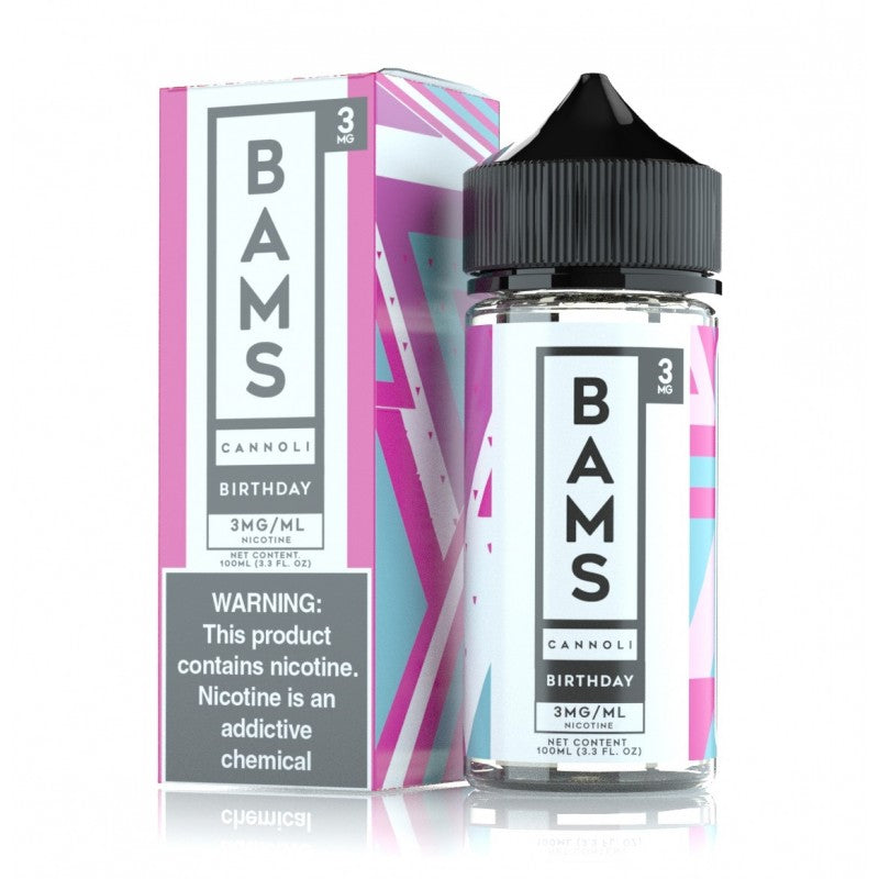 Bam Bam’s Birthday Cannoli is a of vanilla frosting surrounded by birthday candy sprinkles inside a sugary shell. (80/20 vg/pg)