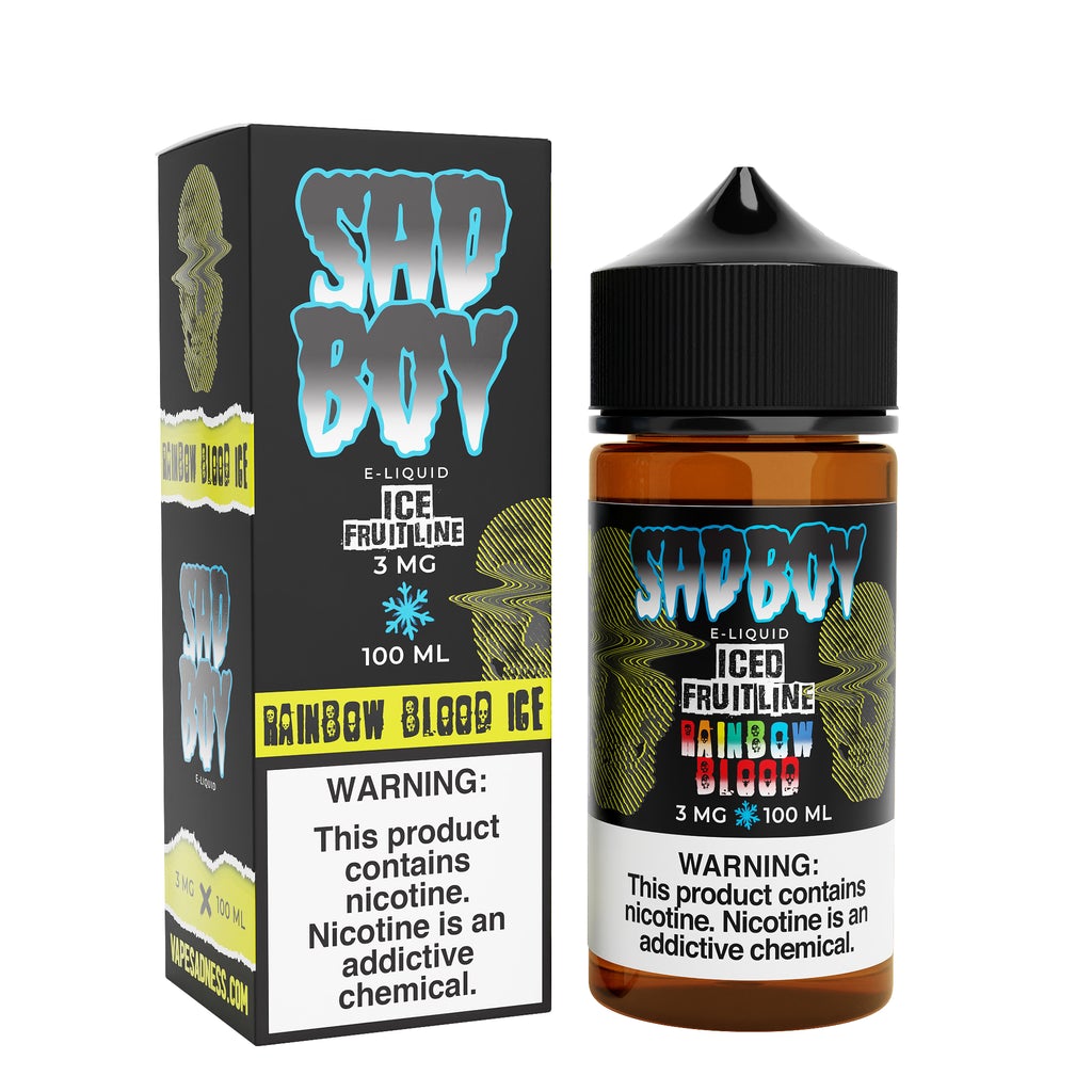 Sadboy Rainbow Blood Ice is an assorted blend of tropical fruits with a splash of menthol. (70/30 vg/pg)